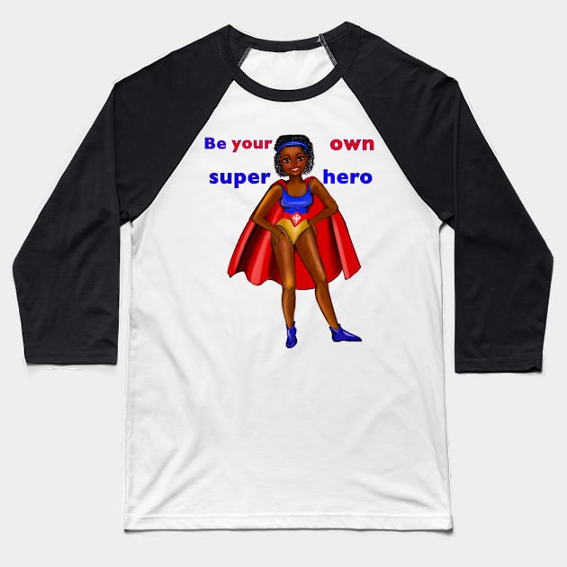 Be your own superhero - Black anime superhero girl with red cape ! beautiful  black girl with Afro hair, brown eyes, Cherry pink lips and dark brown skin. Hair love ! Baseball T-Shirt by Artonmytee